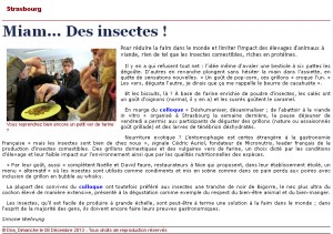 Article des DNA du 08 Décembre 2013 : Miam ... Des insectes !